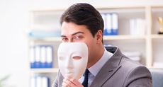 white collar criminal hiding behind acting mask