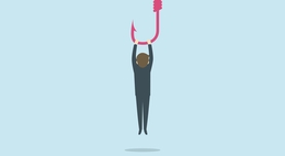 Barracuda Phishline training. A man in a business suit dangles from a fishing hook