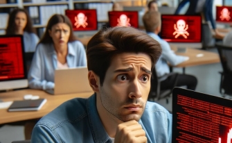 A system breach is highly likely. How will you detect and respond to it? A worker in his 30's looks around an office that has been compromised by malware.