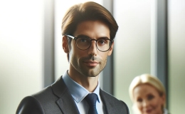 A CIO presents his IT programme to the board. He looks confident.