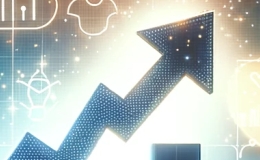 Microsoft 365 Maturity Model Assessment. An abstract image showing improvements in a technology-themed image, with an arrow moving upwards from left to right.