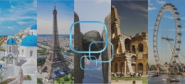 A series of iconic European and UK images is juxtaposed against the Computer One logo